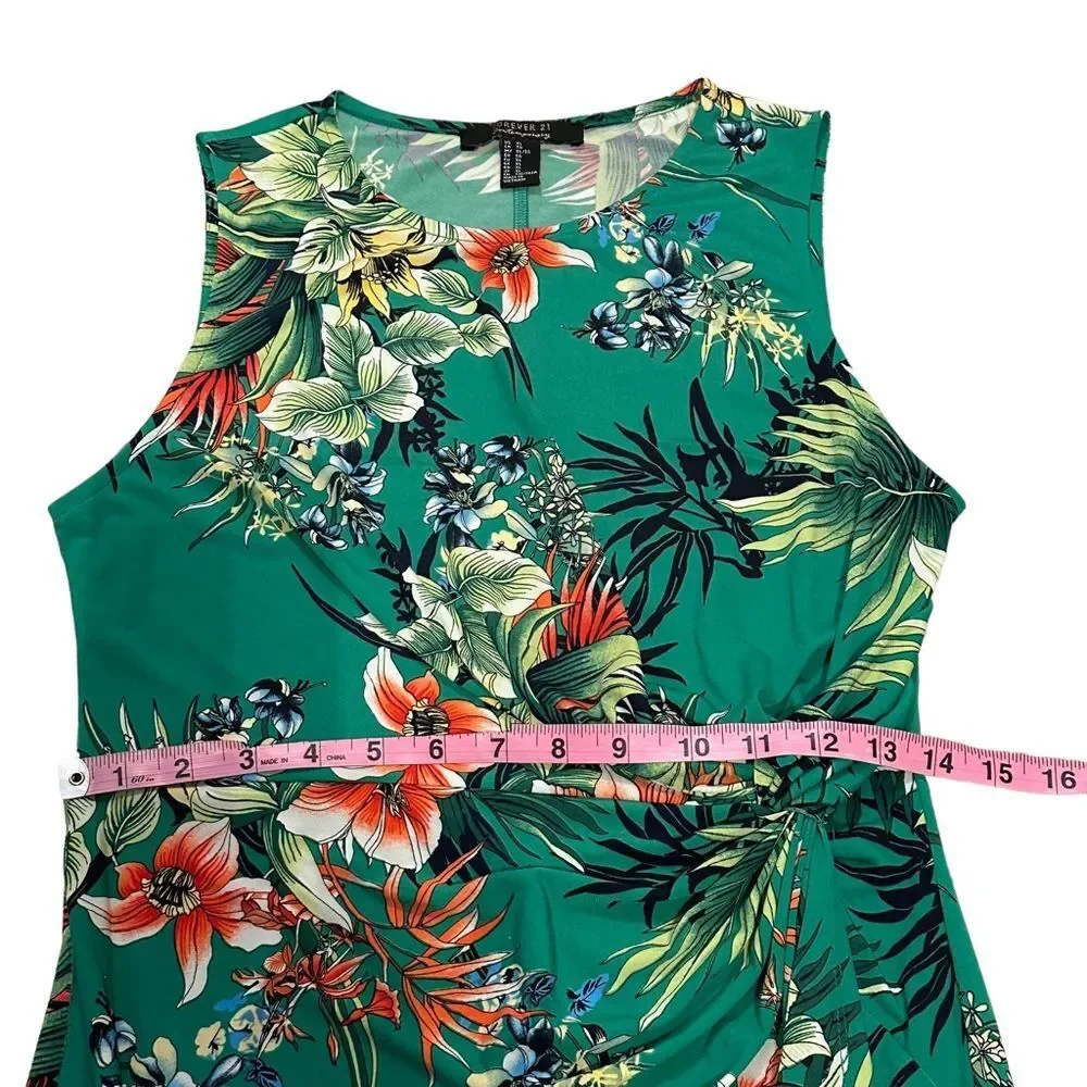 Forever 21 Green Tropical Floral Print Mock Wrap Dress - Size XL - Picture 13 of 16